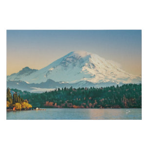 Mount Rainier Over Lake Washington At Sunset Faux Canvas Print