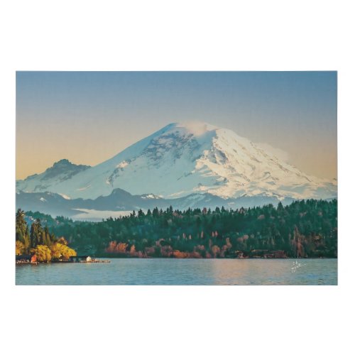 Mount Rainier Over Lake Washington Sunset Fine Art Faux Canvas Print