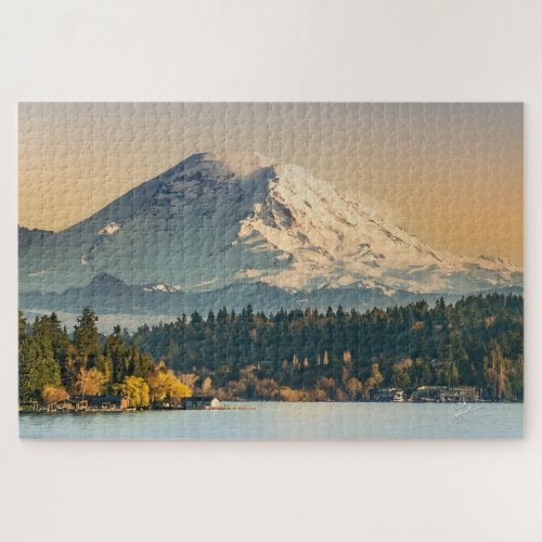 Mount Rainier Over Lake Washington Sunset Fine Art Jigsaw Puzzle