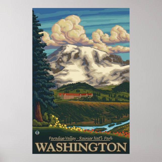 Mount Rainier - Paradise Inn Lodge - Travel Poster (Front)