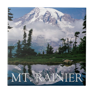 Mount Rainier   Reflection in a Mountain Pond Ceramic Tile