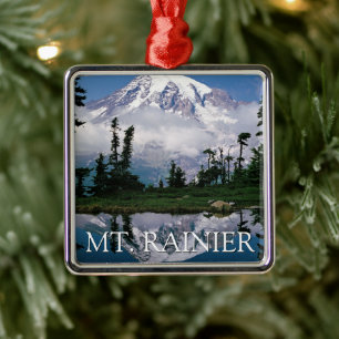 Mount Rainier Reflection in a Mountain Pond Metal Ornament