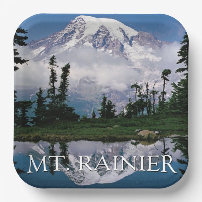 Mount Rainier | Reflection in a Mountain Pond Paper Plates (Front)