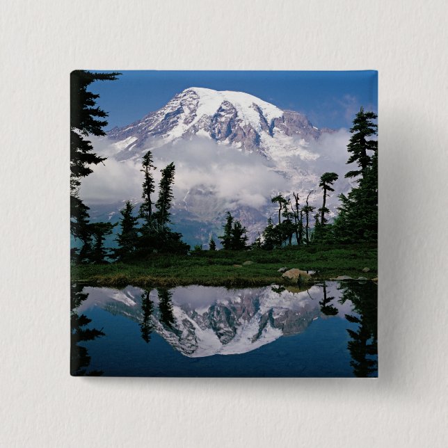 Mount Rainier relected in a mountain tarn Button (Front)