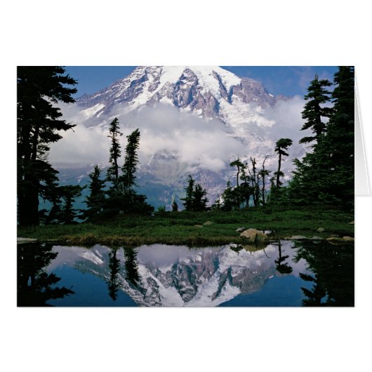 Mount Rainier relected in a mountain tarn Cards (Front Horizontal)