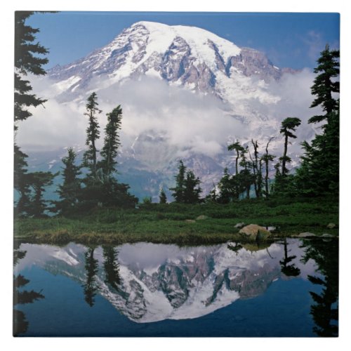 Mount Rainier relected in a mountain tarn Ceramic Tile