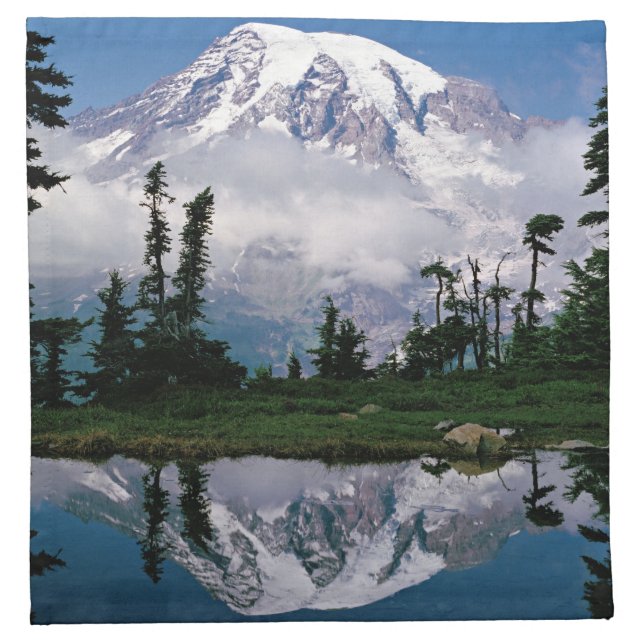 Mount Rainier relected in a mountain tarn Cloth Napkin (Front)