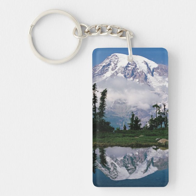 Mount Rainier relected in a mountain tarn Keychain (Front)