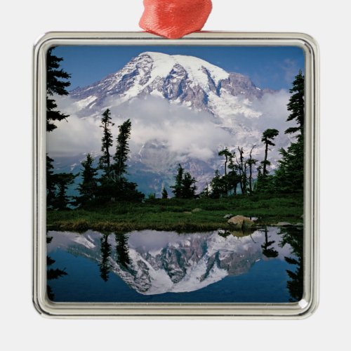 Mount Rainier relected in a mountain tarn Metal Ornament