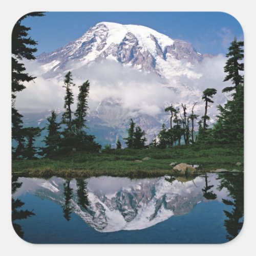 Mount Rainier relected in a mountain tarn Square Sticker