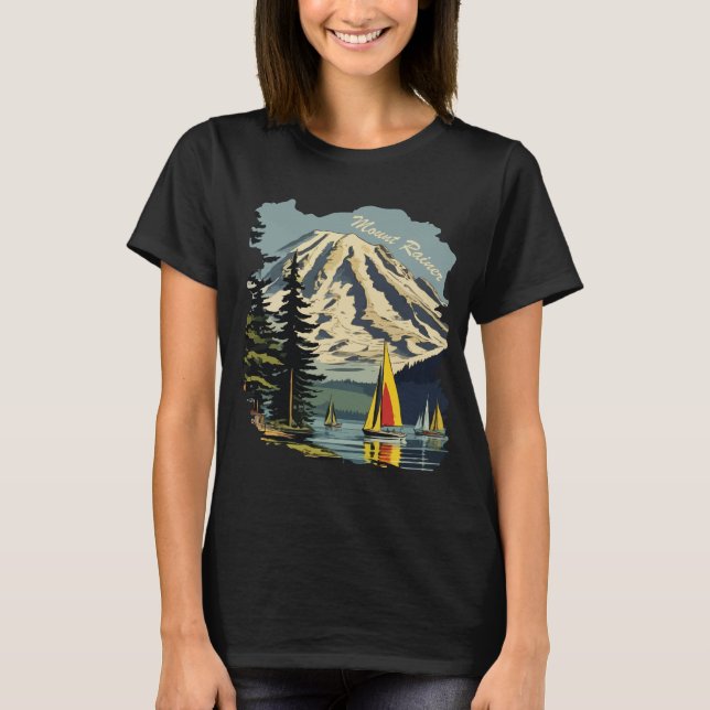 Mount Rainier Sailboat Blue Travel T-Shirt (Front)