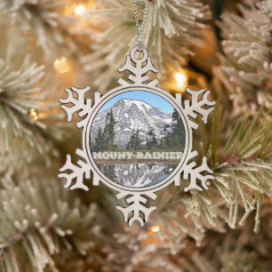 Mount Rainier Washington State Holiday Christmas Snowflake Pewter Christmas Ornament