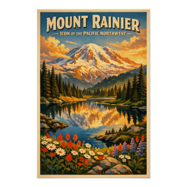 Mount Rainier, Washington, USA, in a classic retro Poster (Front)