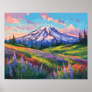 Mount Rainier Washington Watercolor Art Poster
