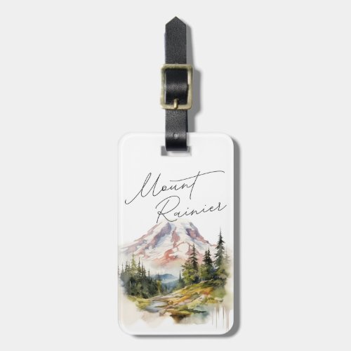 Mount Rainier Washington Watercolor Scenery Luggage Tag