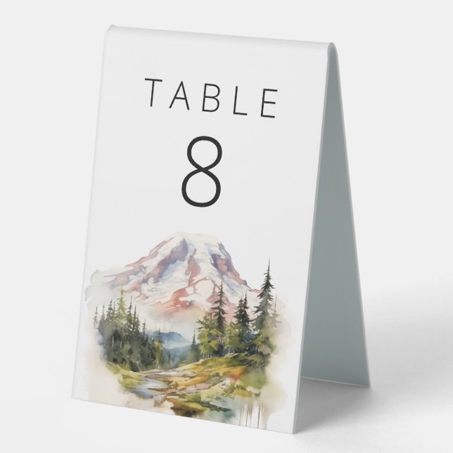 Mount Rainier Washington Watercolor  Table Tent (Front)
