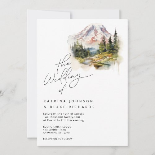 Mount Rainier Washington Wedding Invitation