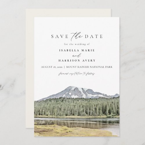 MOUNT RAINIER Watercolor Destination Save the Date Invitation