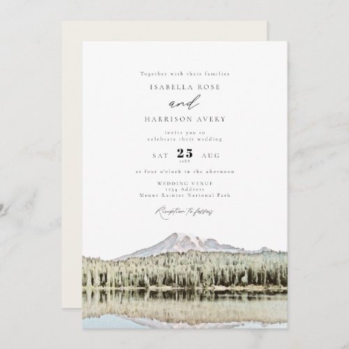 MOUNT RAINIER Watercolor Mountain Wedding Invitation