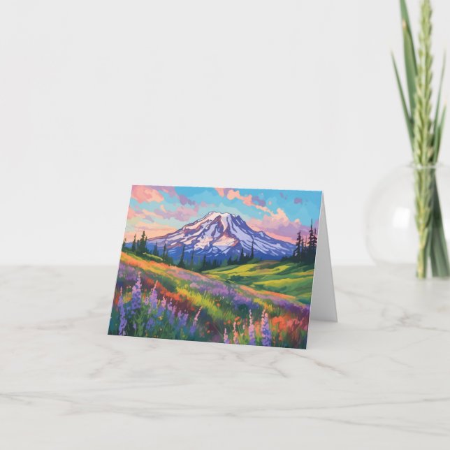Mount Rainier Watercolor Stationery Card (Front)