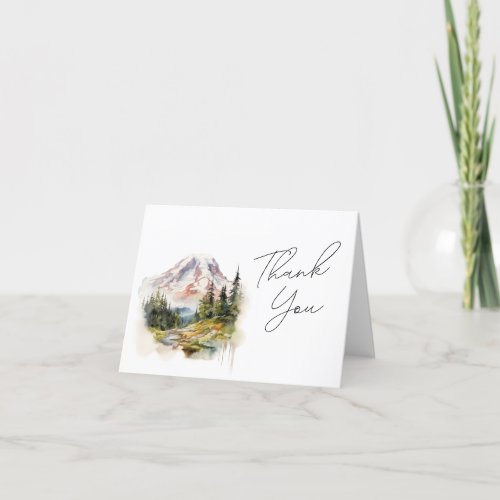 Mount Rainier Watercolor Wedding Thank You Card