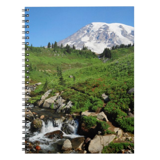 Mount Rainier, waterfall, snow-covered Notebook (Front)