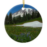 Mount Rainier, Wildflowers and Snow Ceramic Ornament