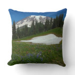 Mount Rainier, Wildflowers and Snow Throw Pillow