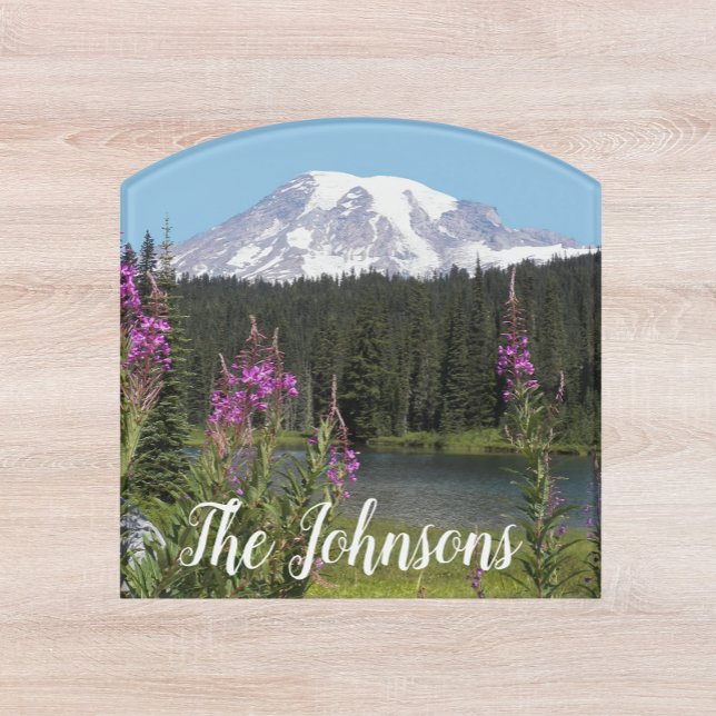 Mount Rainier Wildflowers Landscape Family Name Door Sign (In Situ)