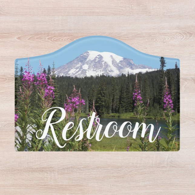 Mount Rainier Wildflowers Landscape Restroom Door Sign (In Situ)