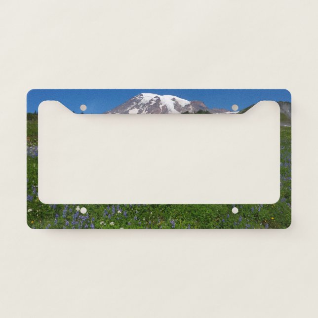 Mount Rainier with Purple Lupins License Plate Frame (Front)