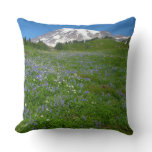 Mount Rainier with Purple Lupins Throw Pillow