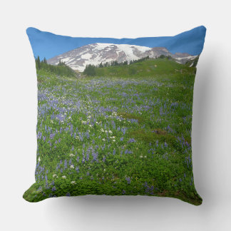 Mount Rainier with Purple Lupins Throw Pillow