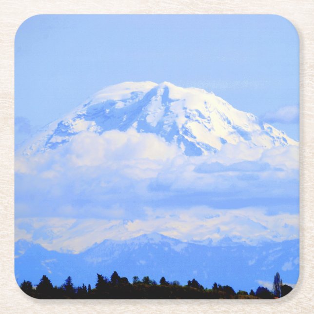 Mount Ranier Square Paper Coaster (Front)