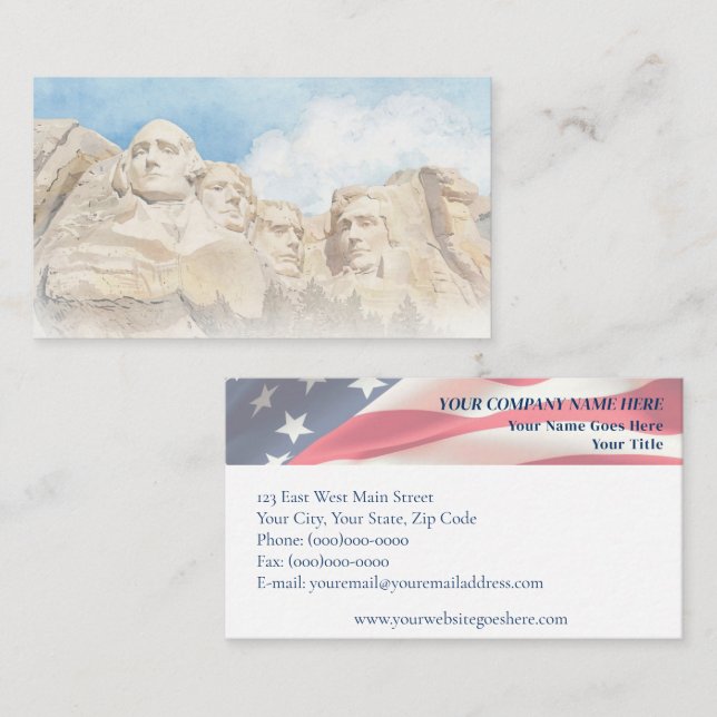 Mount Rushmore & American Flag Patriotic Business Card (Front/Back)