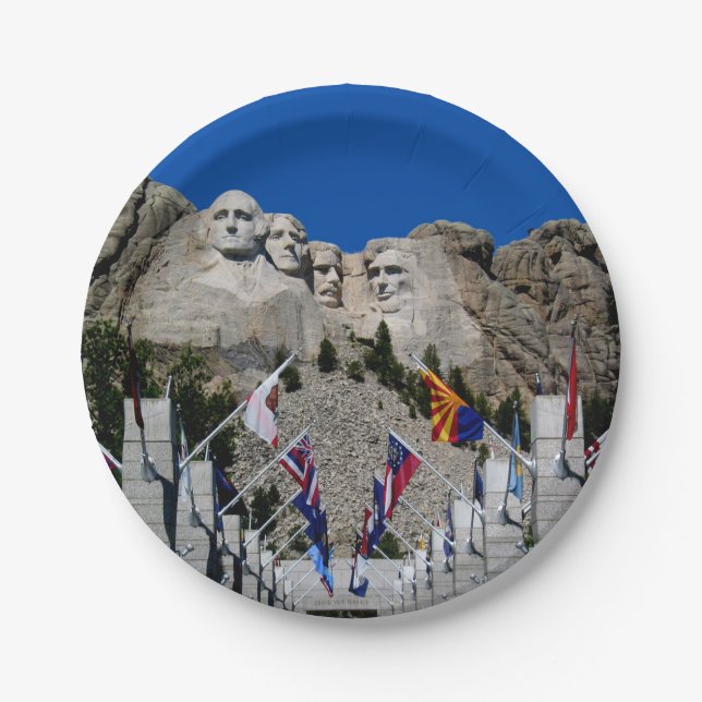 Mount Rushmore Customizable Photo Souvenir Paper Plates (Front)