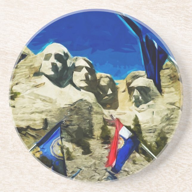 Mount Rushmore From The Hall of States Abstract Sandstone Coaster (Front)