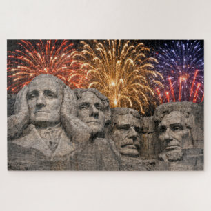 Mount Rushmore Humor with Fireworks Jigsaw Puzzle