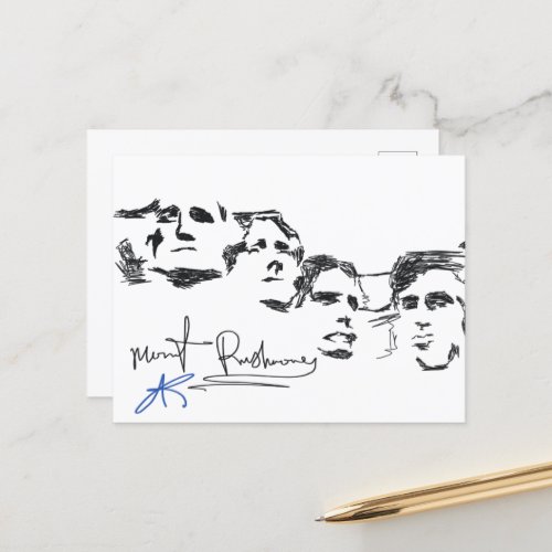 Mount Rushmore National Memorial Line Drawing Postcard