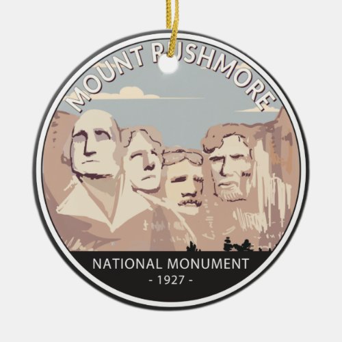 Mount Rushmore National Monument Retro Circle  Ceramic Ornament