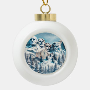 Mount Rushmore National Park Snowy Christmas Ceramic Ball Christmas Ornament