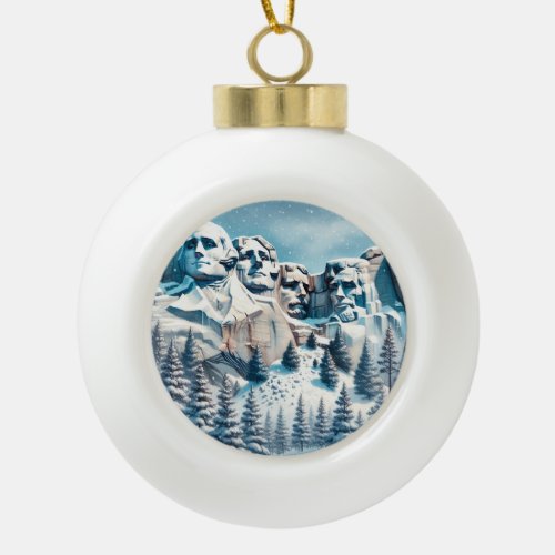 Mount Rushmore National Park Snowy Christmas Ceramic Ball Christmas Ornament