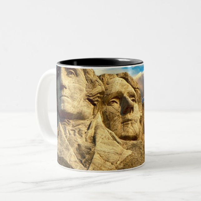Mount Rushmore Presidential Memorial Two-Tone Coffee Mug (Front Left)