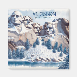 Mount Rushmore Snow Christmas Magnet