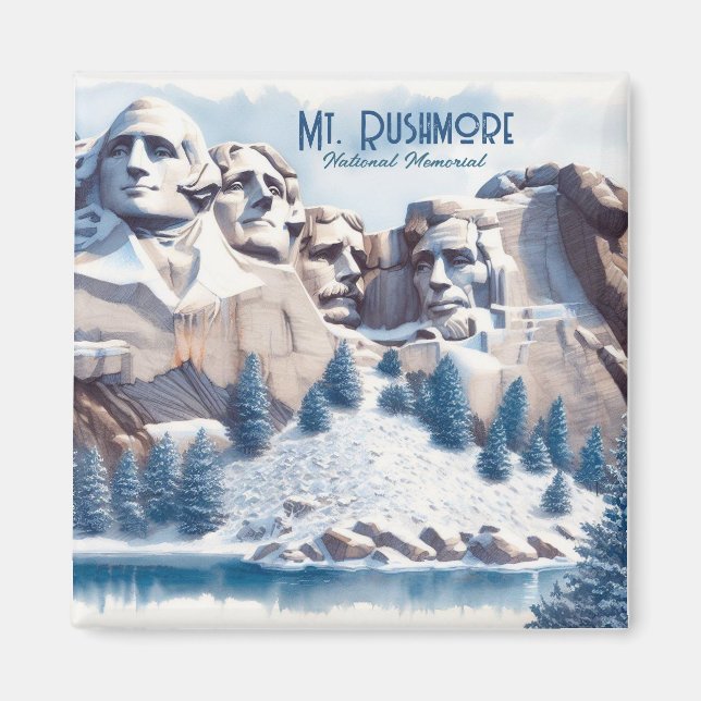 Mount Rushmore Snow Christmas Magnet (Front)