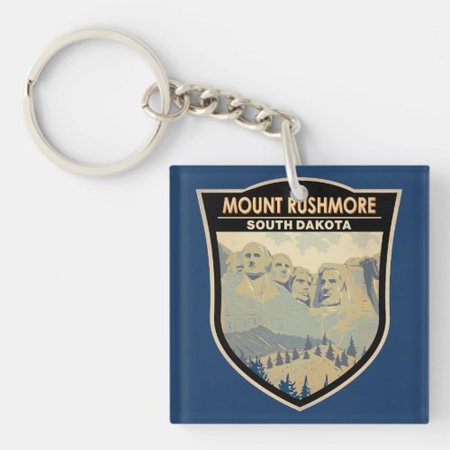 Mount Rushmore South Dakota Travel Art Vintage Keychain