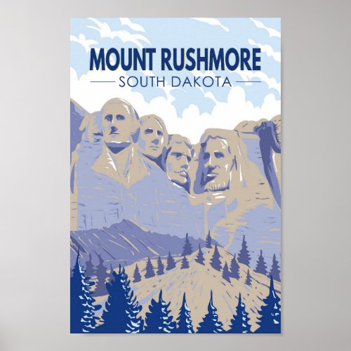 Mount Rushmore South Dakota Travel Art Vintage Poster