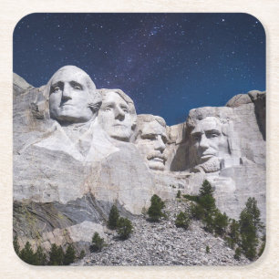 Mount Rushmore Timelapse Sky Square Paper Coaster