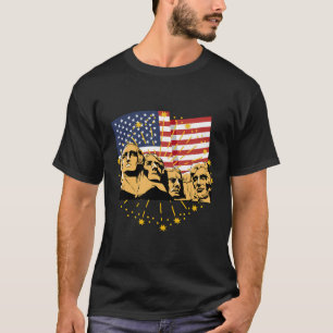 Mount Rushmore Us Presidents America Flag Firework T-Shirt