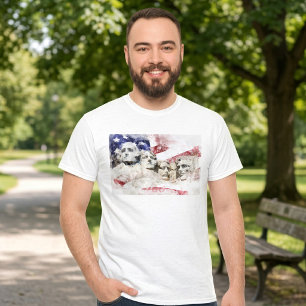 Mount Rushmore Watercolor with American Flag T-Shirt